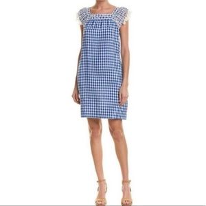 J.McLaughlin Linen Kris Ruffled Sleeve Square Neck A-Line Dress with Embroidery